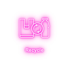 Recycle bottle bag neon icon