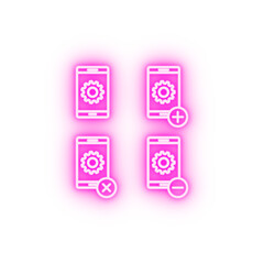 set of smartphone settings neon icon