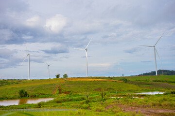Wind farms for generating electricity, a clean alternative energy that does not cause pollution and negatively affect the global climate change.
