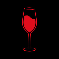 Wine glass vector icon with red wine. Wineglass hand drawn.