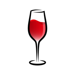 Wine glass vector icon with red wine. Wineglass hand drawn.