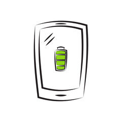 Vector icon of smartphone with battery charge indicator. Illustration in cartoon style.