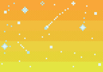 Abstract christmas snow background vector pixel art grapic game. Evening sunset with stars or sunrise, sunny sky. Colorful abstract illustration for 8 bit disappear transform effect, rectangle texture