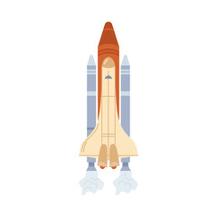 Space exploration and traveling, isolated launching of rocket with astronauts. Cosmos discovery, scientific devices and vehicles. Vector in flat cartoon style