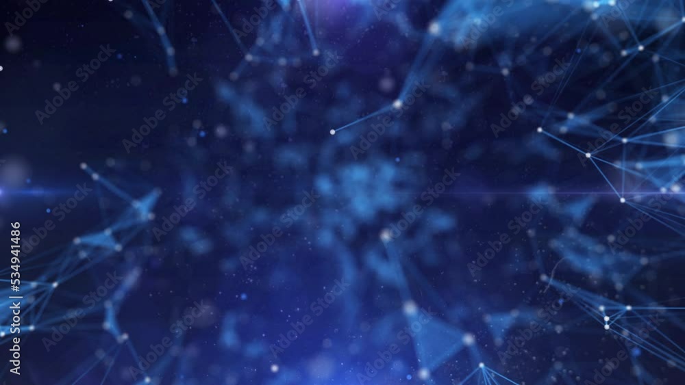 Aufkleber Abstract technology of low poly triangle shape with dots and lines network dynamic moving 4K motion on blue cyber space background.