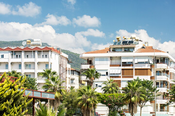 Residential real estate in Turkey. Apartment houses in Alanya, Turkey. Buy, rent houses concept.