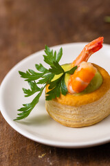 vol au vent with the shrimp, finger food with seafood