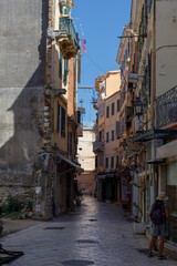 Corfu, Greece. September 02, 2022: A historic street in the old part of Corfu town.