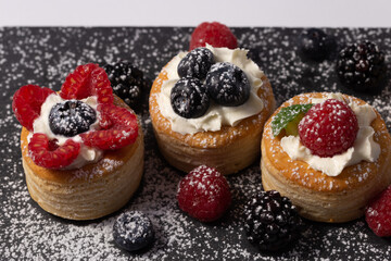 soft fruit appetizers, vol au vent  with berries
