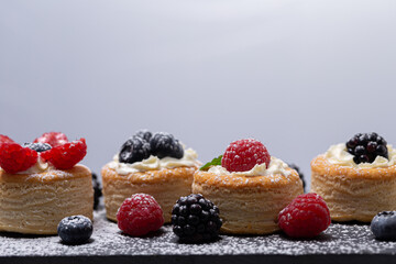soft fruit appetizers, vol au vent  with berries