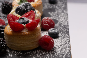 soft fruit appetizers, vol au vent  with berries