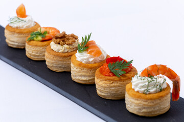 Vol au vent, bite with finger food presentation