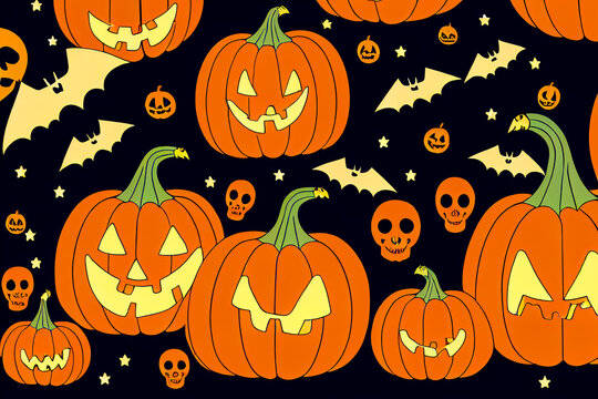 Halloween scary background with big orange pumpkins