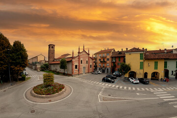 Fossano, Cuneo, Italy - September 03, 2022: piazza Luigi Bima with the ancient church of Santa...