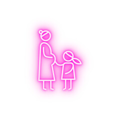 Pregnant mother daughter neon icon