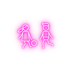 Kids playing family neon icon