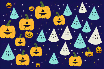 Fototapeta na wymiar Halloween background with pumpkins and witches' pointy hats