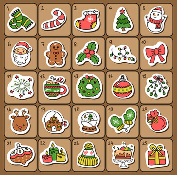 Christmas Advent calendar with hand drawn elements.