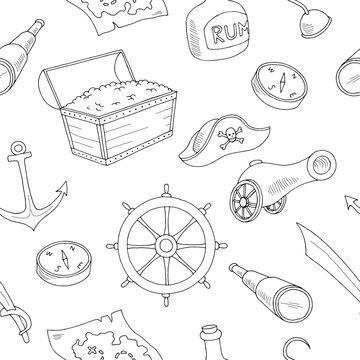 Pirate graphic black white seamless pattern background sketch illustration vector
