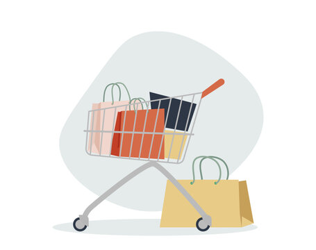Supermarket shopping cart design, basket used for shopping, flat illustration design shopping cart