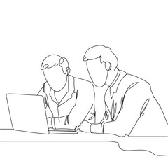 Continuous one line drawing of male CEO explaining business process and Communication and Project management concept. Single line draw design vector graphic illustration.
