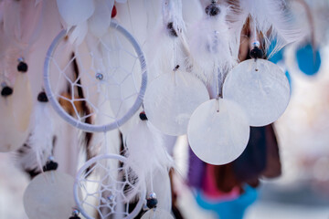 Dreamcatcher with feathers threads and beads rope hanging