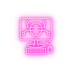 Smart computer digital brain concept line neon icon