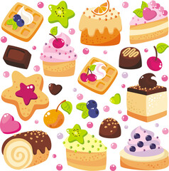 Cute Pattern With Sweets Cakes