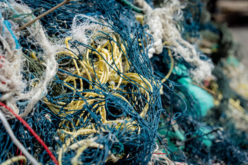 Detail view and background of used fishing nets