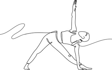 Continuous line drawing of exercising woman on white background. Hand drawn single line vector illustration © Alvian