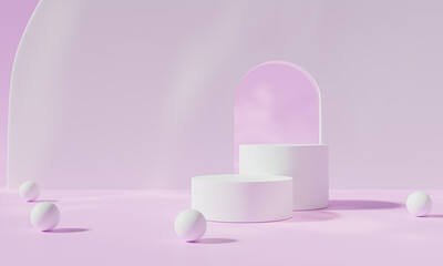 Podium with colorful background stand or podium pedestal on advertising display. 3D rendering.