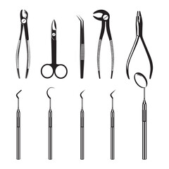 Dental tools set. Dentist instrument, vector illustration