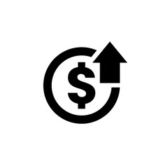 Dollar Up Icon Vector Or Dollar Increase Icon Vector On White Background. Currency increase icon, money rate growth, dollar signs. Dollar rate increase icon. Money symbol with stretching arrow up.