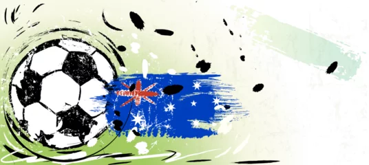 Foto op Plexiglas soccer or football illustration for the great soccer event with paint strokes and splashes, australia national colors © Kirsten Hinte