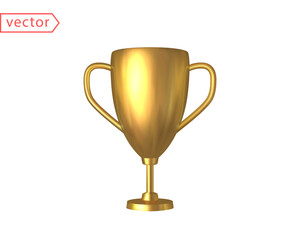Golden cup. Trophy cup. Champion trophy, shiny golden cup, sport award. Winner prize, champions celebration concept. Realistic 3d design element isolated on white background. 3D Vector illustration