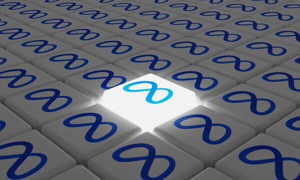 Melitopol, Ukraine - September 28, 2022: Meta logo icon isolated on shape of cubes. Meta is a technology company that will replace Facebook Inc