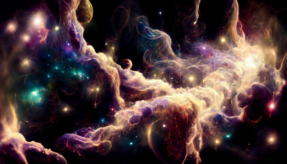 Incredibly beautiful galaxy in outer space. Nebula night starry sky. Multicolor outer space. planets, stars. 3D Rendering
