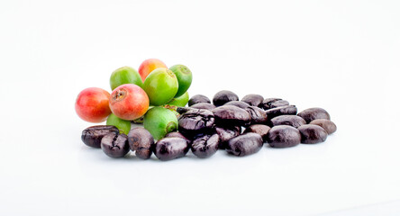 Red coffee beans isolated on white background
