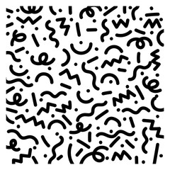 Black and white abstract wavy lines rounded irregular circular shapes seamless pattern vector illustration.
