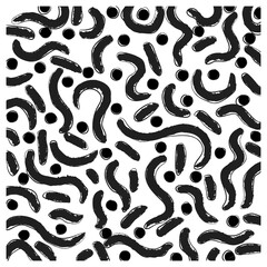 Black and white abstract wavy lines rounded irregular circular shapes seamless pattern vector illustration.