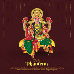 Social Media Post with Goddess Laxmi Ji with text Festival Happy Dhanteras 