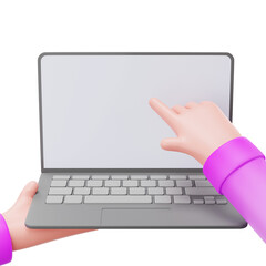 3D hands with laptop, 3D rendering illustration
