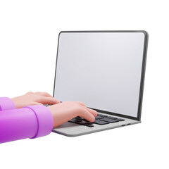 3D hands with laptop, 3D rendering illustration