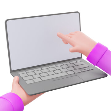 3D hands with laptop, 3D rendering illustration