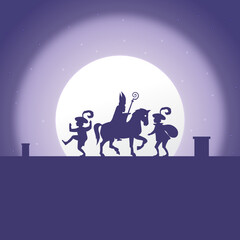 Sinterklaas day concept - silhouette on moon background - holiday illustration