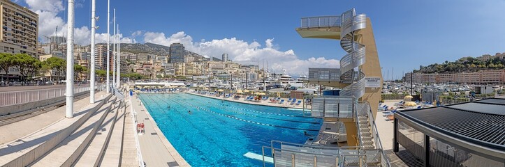 Fototapeta na wymiar Panoramic view of the swimming pool in the port of Monaco during the day