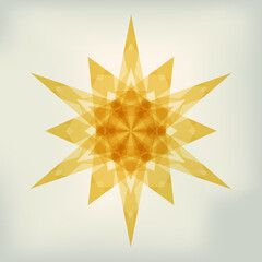 Vector drawing of a retro style, yellow, semi-transparent tissue paper star on a dusty gray background.