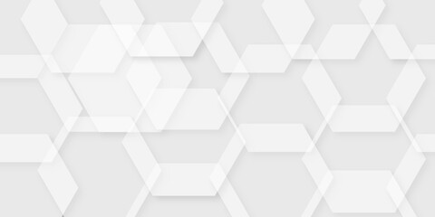 Abstract background with white and gray squares with hexagons design geometric design in illustration . White geometric texture . Modern background used about technology or product presentation .
