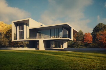 Fototapeta na wymiar 3d rendering of modern cozy house, 3d illustration