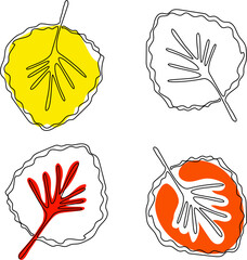 Linden leaves drawn in one continuous line